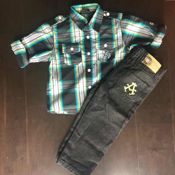 Akademiks Little Boys Plaid Shirt 3pc Short Set